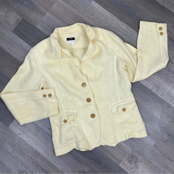 J. Crew Academy Washed Linen Blazer Jacket Yellow Medium - Picture 11 of 13